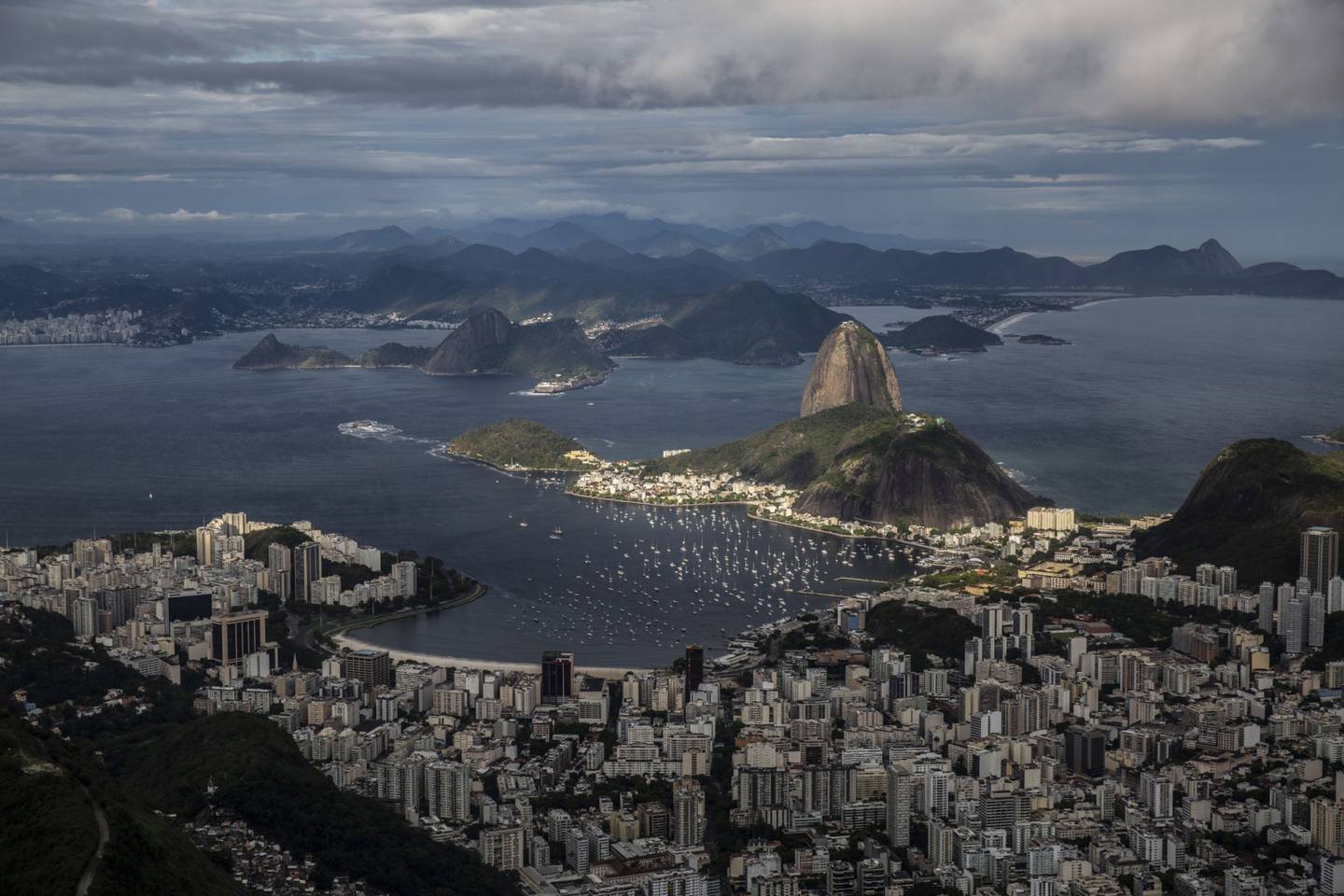 The view from the mountain where the Christ the Redeemer statue is located during its 90th anniversary in Rio de Janeiro, Brazil, on Tuesday, Oct. 12, 2021. Elected one of the seven wonders of the modern world, the statue celebrates its 90th anniversary as Brazil's most famous landmark. Photographer: Dado Galdieri/Bloomberg