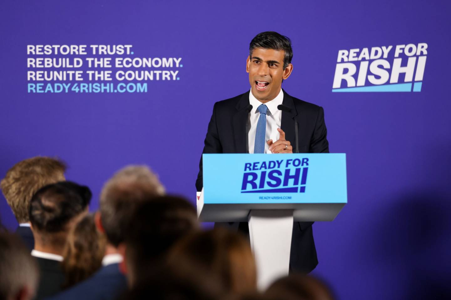 Rishi Sunak durante el lanzamiento de la campaña para su candidatura a líder del Partido Conservador en Londres, el 12 de julio.
