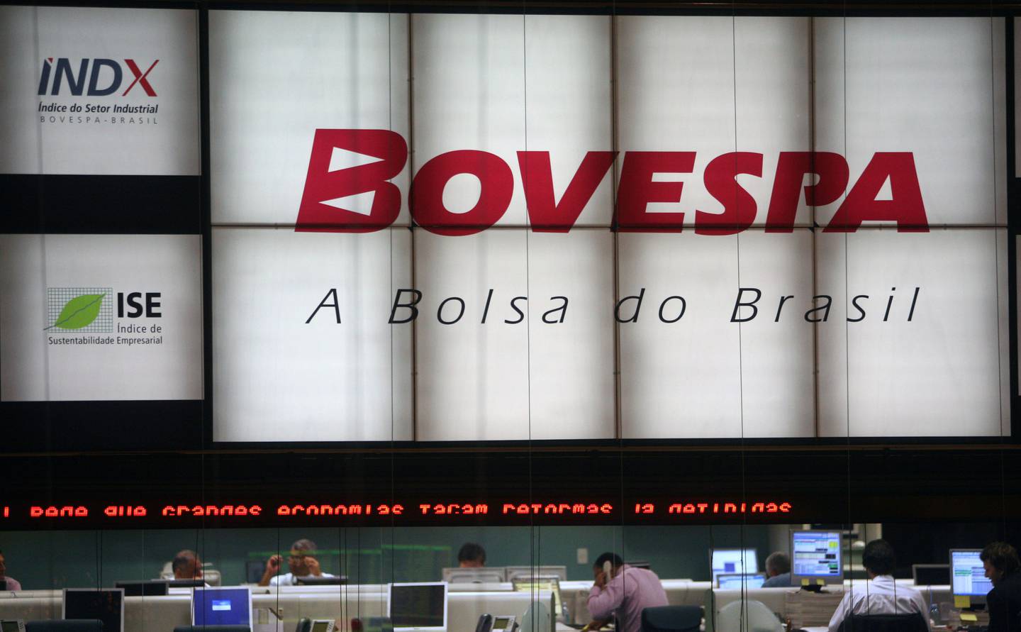 La Bolsa de Valores de Sao Paulo, Bovespa, en Sao Paulo, Brasil.
