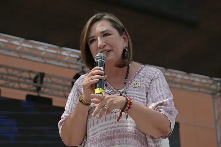 Xóchitl Gálvez speaks during an event in Tijuana.dfd