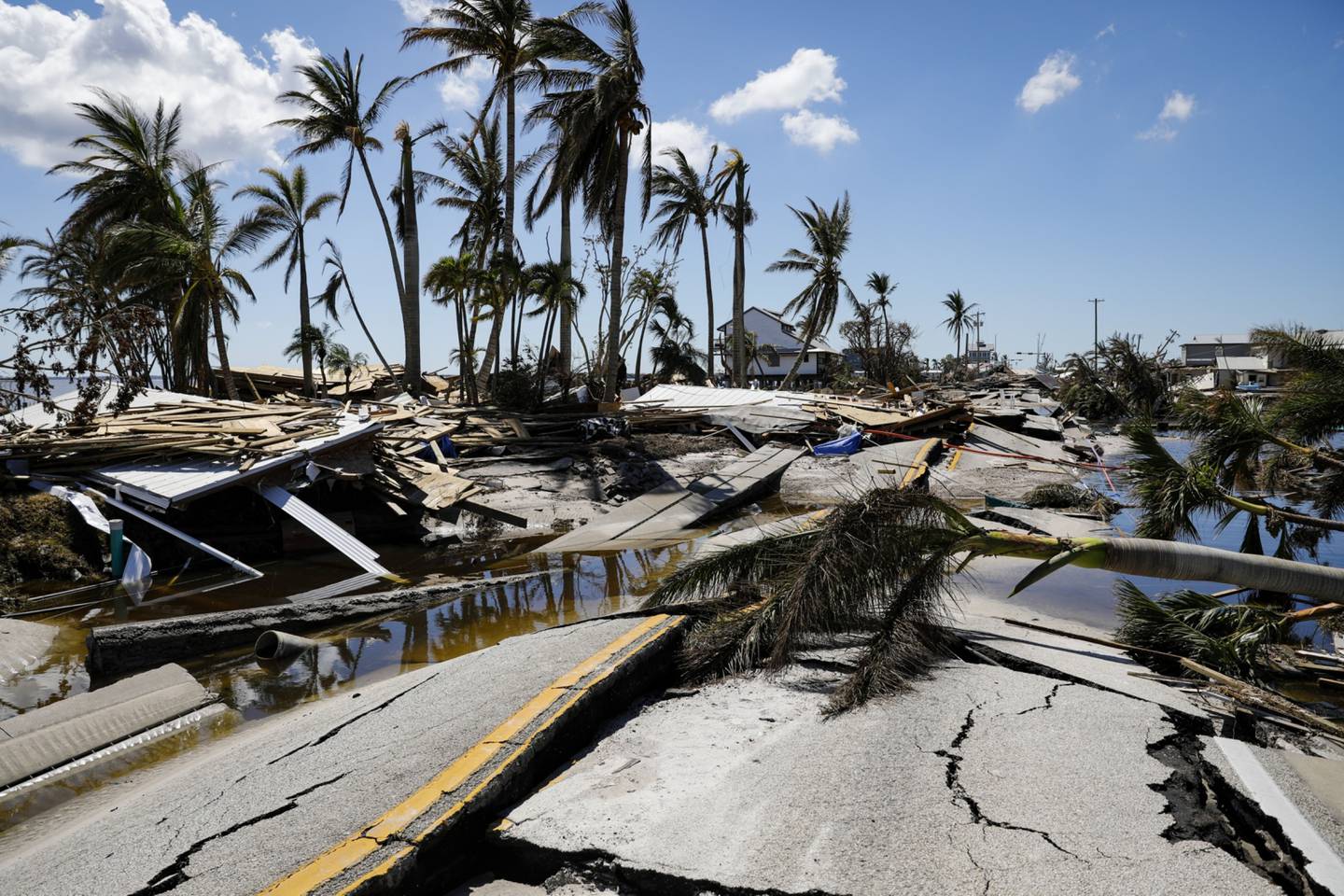 The destroyed Pine Island Road following Hurricane Ian in Matlacha Isles, Florida, US, on Saturday, Oct. 1, 2022.