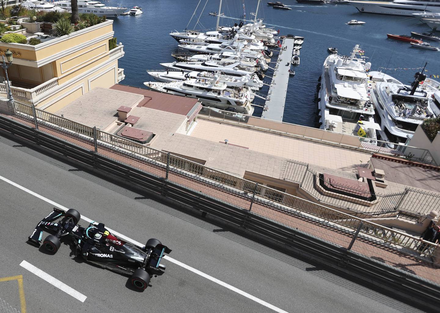 Mercedes’s Finnish driver Valtteri Bottas competes at the Monaco F1 Grand Prix on May 23, 2021. The storied course runs through the heart of the city, while Miami’s race is held 20 miles outside of town.  
dfd