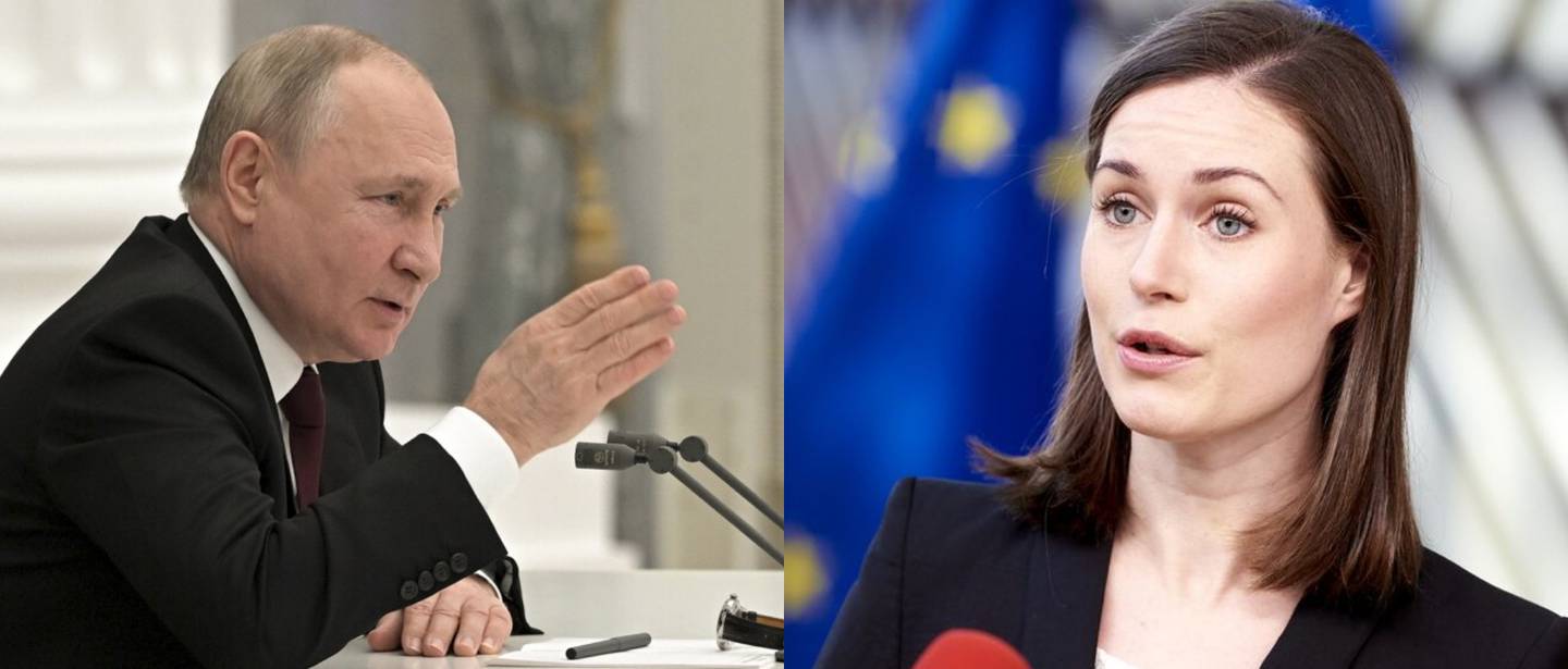 A la izquierda, el líder ruso, Vladimir Putin. A la derecha, la primera ministra de Finlandia, Sanna MarinA la derecha,