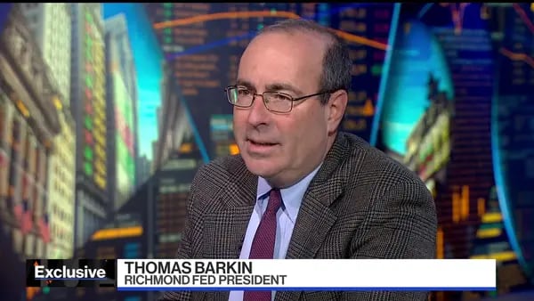 El presidente del Banco de la Reserva Federal de Richmond, Thomas Barkin, dice que el informe del IPC de enero es “más o menos como se esperaba”.Fuente: Bloomberg