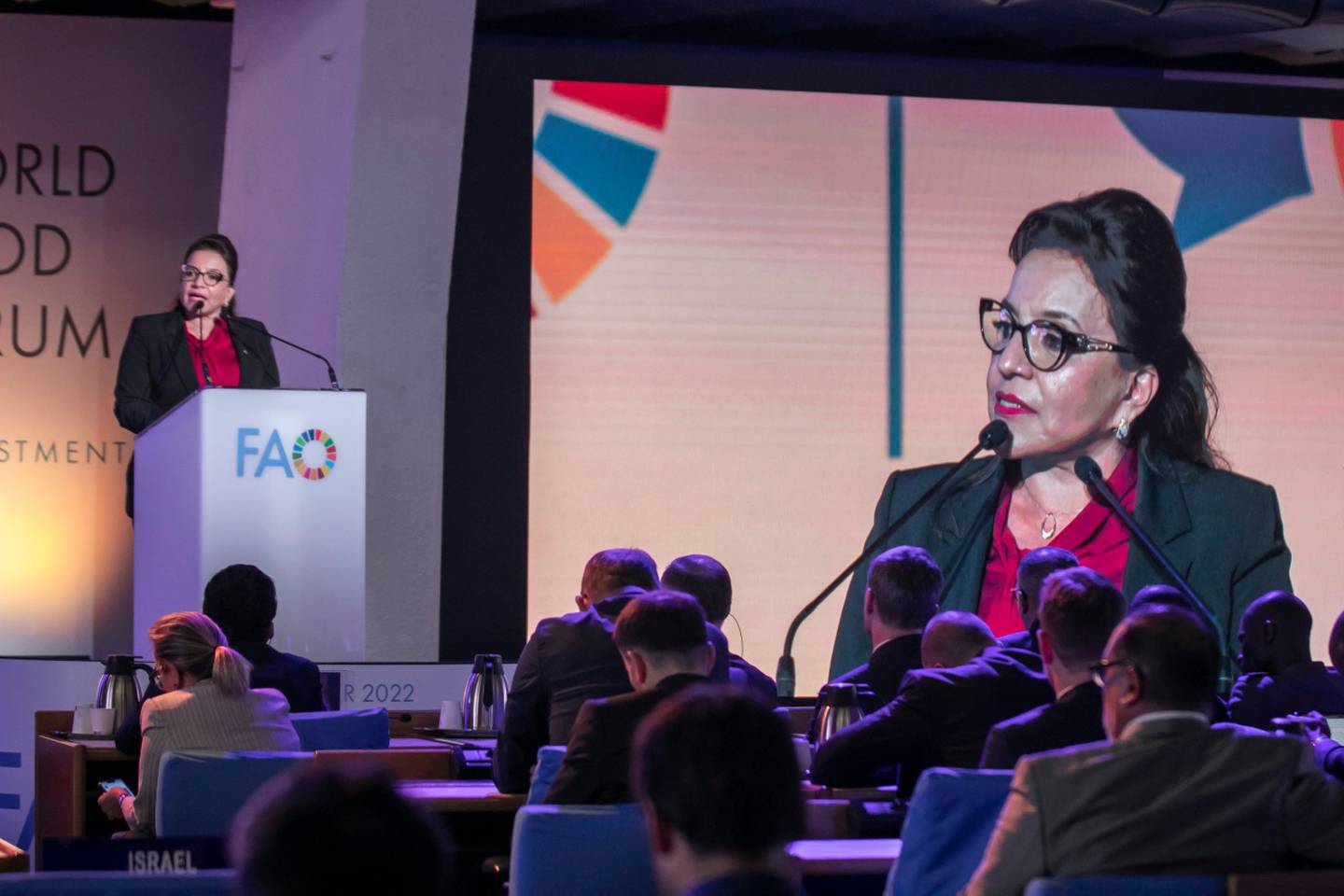 La presidenta Xiomara Castro participó como una de las oradoras en el evento que se desarrollar del 17 al 21 de octubre en la sede la FAO.dfd