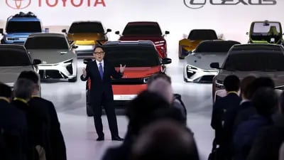 Toyoda revealing Toyota's showroom of the future in December. Photographer: Kiyoshi Ota/Bloomberg