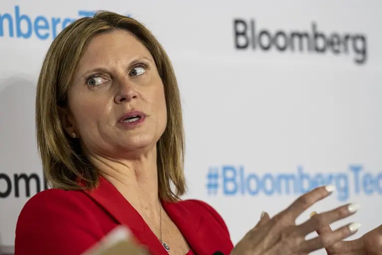 Jennifer Bisceglie, chief executive officer of Interos Solutions, speaks during the Bloomberg Technology Summit in San Francisco, California.dfd