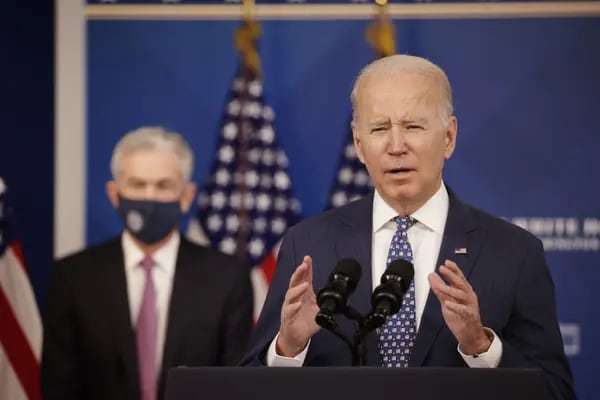 Joe Biden durante el anuncio de su elección de Jerome Powell para un nuevo período al frente de la Fed.