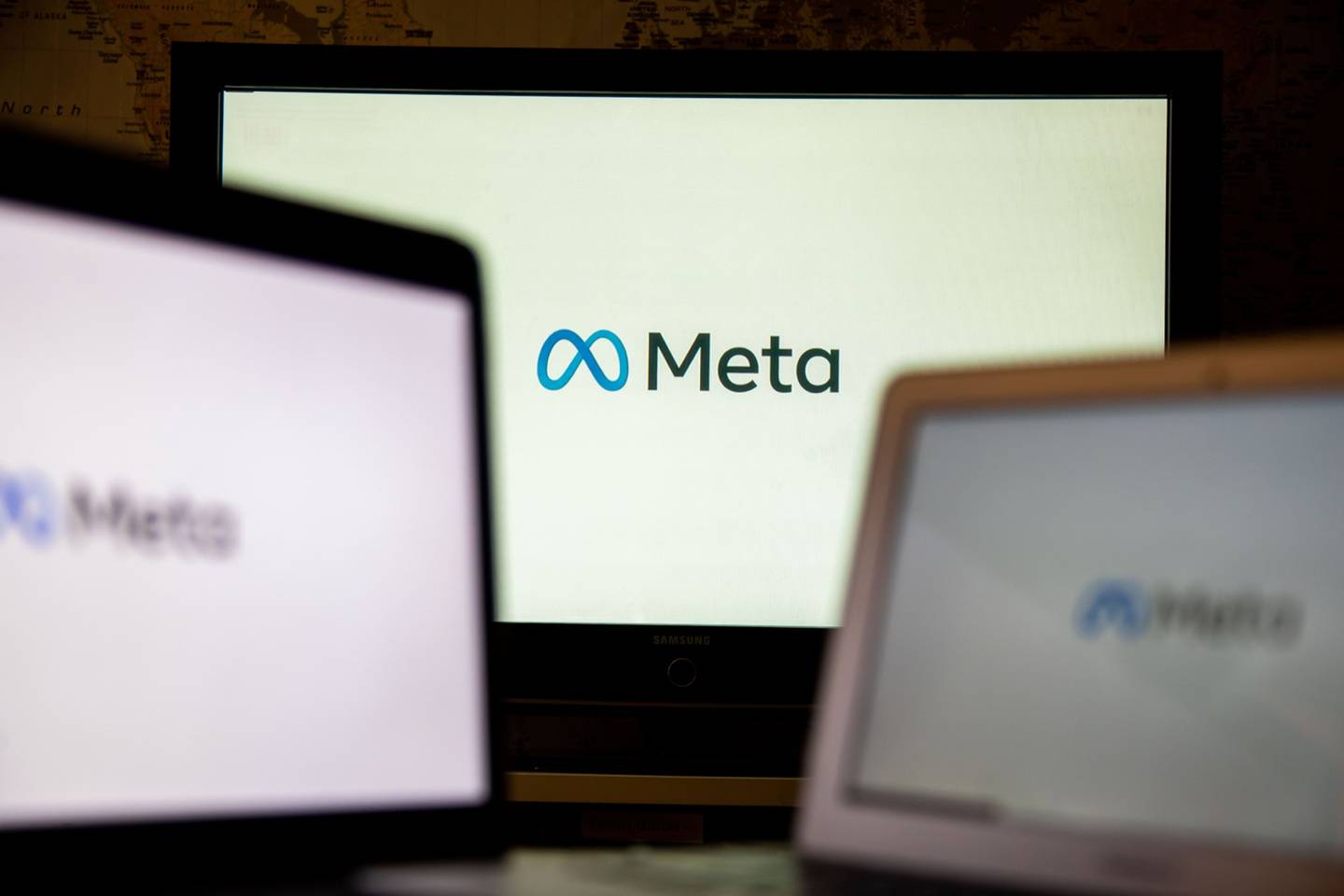 Meta Platforms Inc. signage during the virtual Meta Connect event in New York, US, on Tuesday, Oct. 11, 2022. Mark Zuckerberg unveiled his company's newest virtual-reality headset, the Meta Quest Pro, the latest foray into the world of high-end VR devices that Meta Platforms hopes will entice creators and working professionals to adopt its vision for a virtual future. Photographer: Michael Nagle/Bloomberg