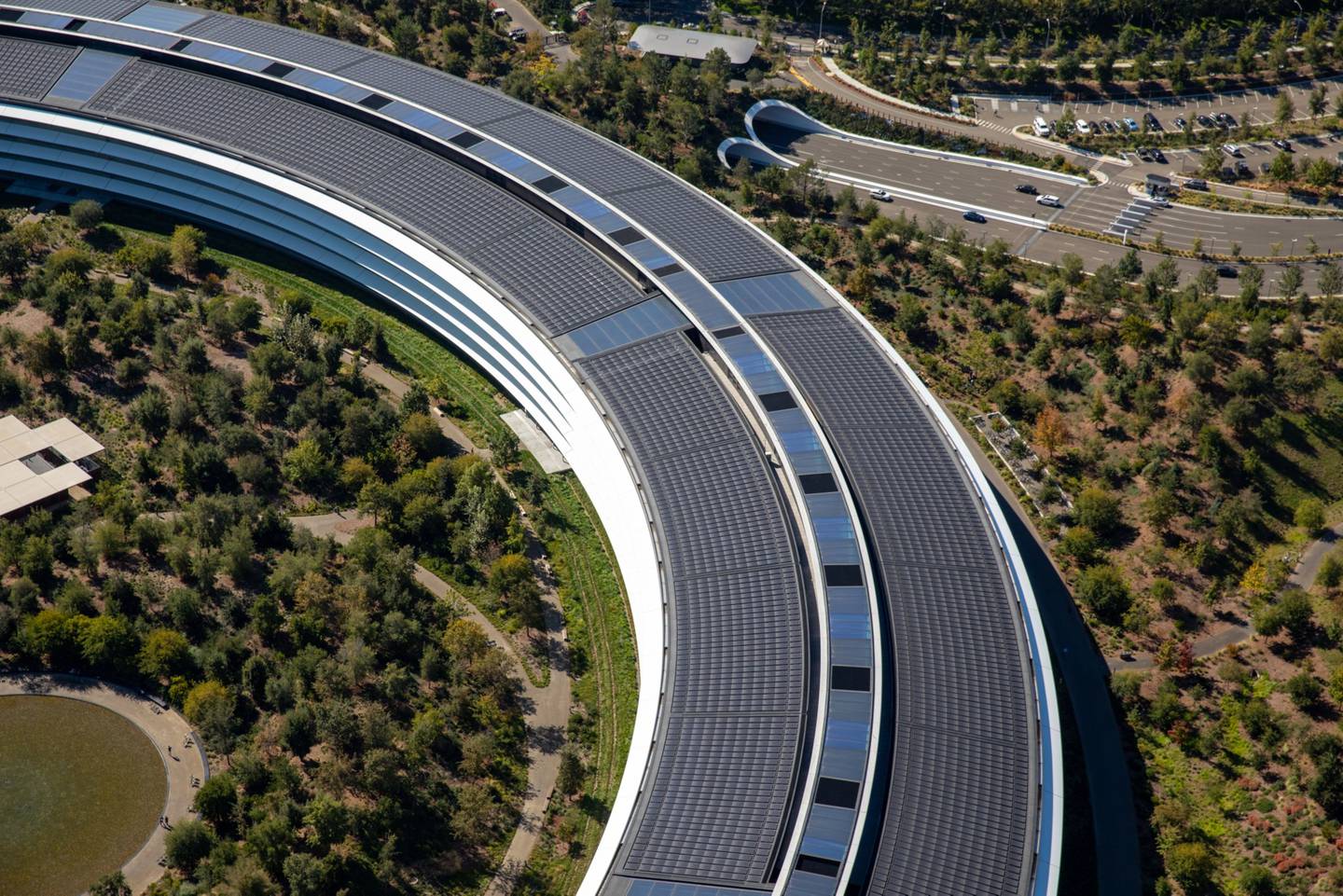 The Apple Park campus stands in this aerial photograph taken above Cupertino, California, U.S., on Wednesday, Oct. 23, 2019.
