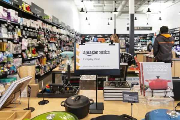 Amazon Basics products sit on display for sale inside an Amazon.com Inc. 4-star store in Berkeley, California, U.S., on Friday, March 29, 2019.