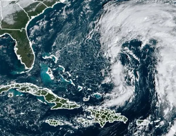 Imagen satelital de la tormenta Nicole.