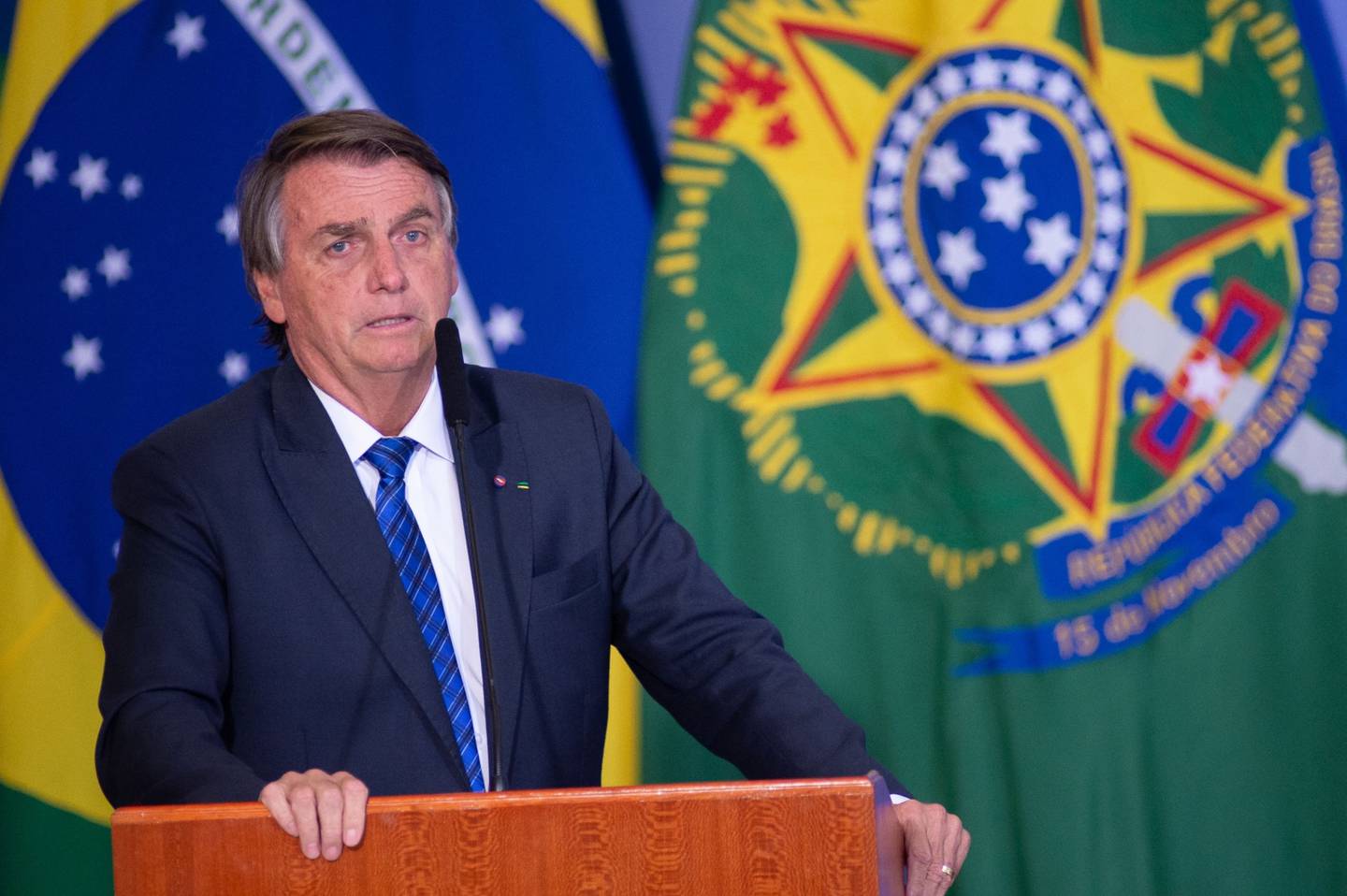 Jair Bolsonaro, presidente de Brasil, durante una conferencia de prensa en el Palacio de Planalto en Brasilia, Brasil, el miércoles 25 de mayo de 2022.