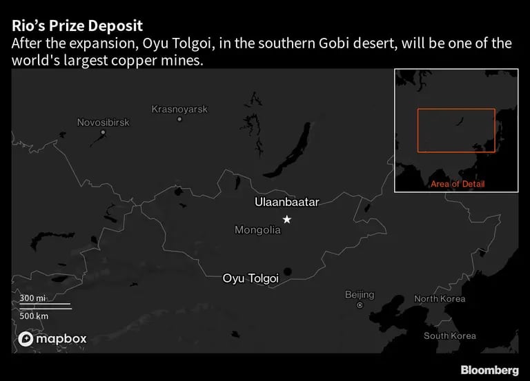 Tras la ampliación, Oyu Tolgoi, en el sur del desierto de Gobi, será una de las mayores minas de cobre del mundo.dfd