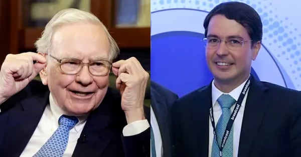 A la izquierda, Warren Buffet, magnate estadounidense. A la derecha, Fernando Passos, a quien acusan de inventar inversiones