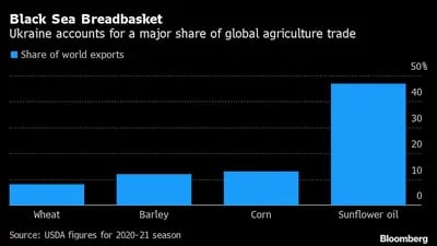 A Ucrânia tem uma grande fatia no mercado global de agricultura.