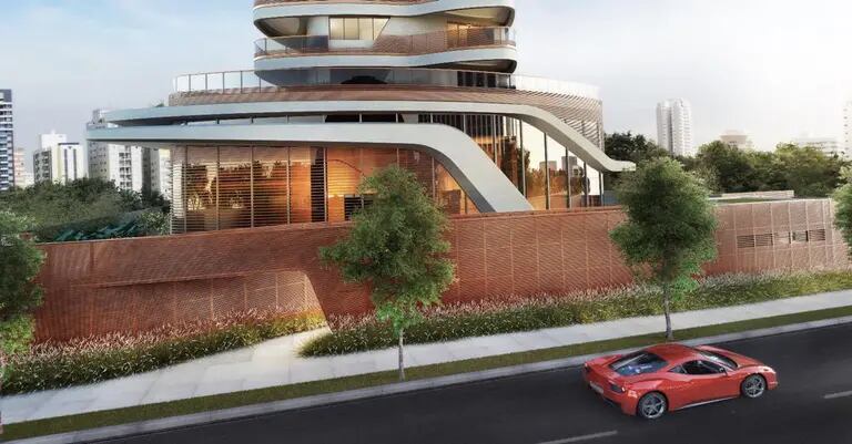 Desenhado pelo estúdio Pininfarina, famoso pelas Ferraris, edifício mantém cores e linhas do mundo dos veículos esportivos (Cyrela - Divulgação)dfd