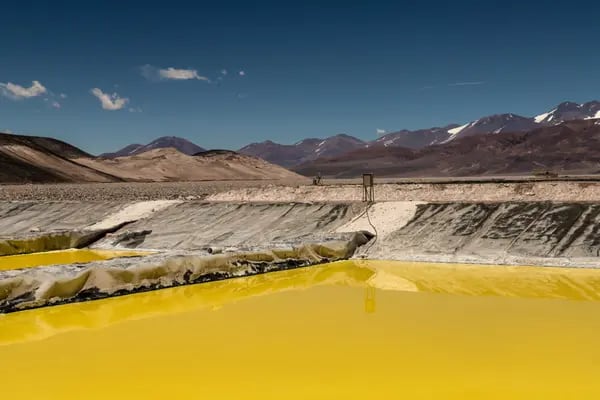 Brine evaporation pools at Liex's 3Q lithium mine project near Fiambala, Catamarca province, Argentina.