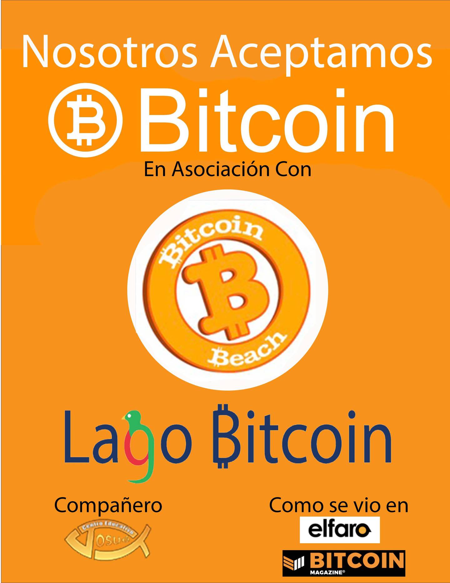 Rótulo en comercios que aceptan bitcoin en Panajachel, Atitlán.dfd