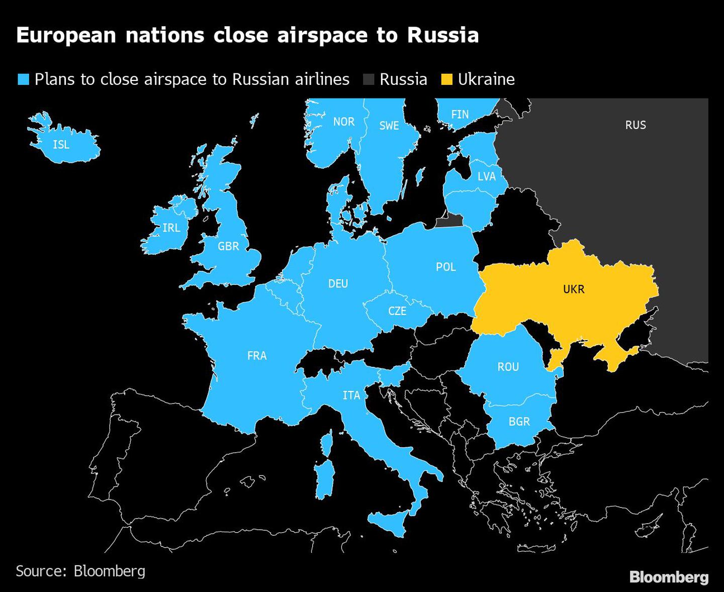 European nations close airspace to Russiadfd