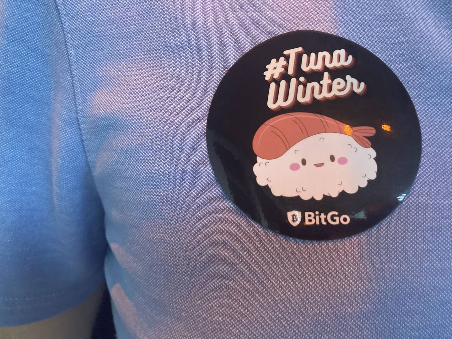 BitGo party-goer with #TunaWinter stickerdfd