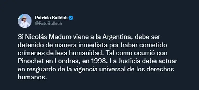 La presidenta del PRO, Patricia Bullrich, critica la presencia de Maduro en Argentina.dfd