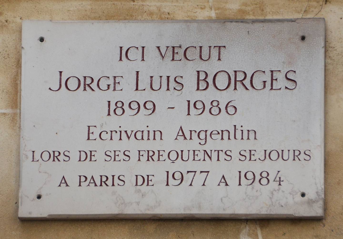 Placa de Jorge Luis Borges - rue des Beaux Arts, París 6dfd