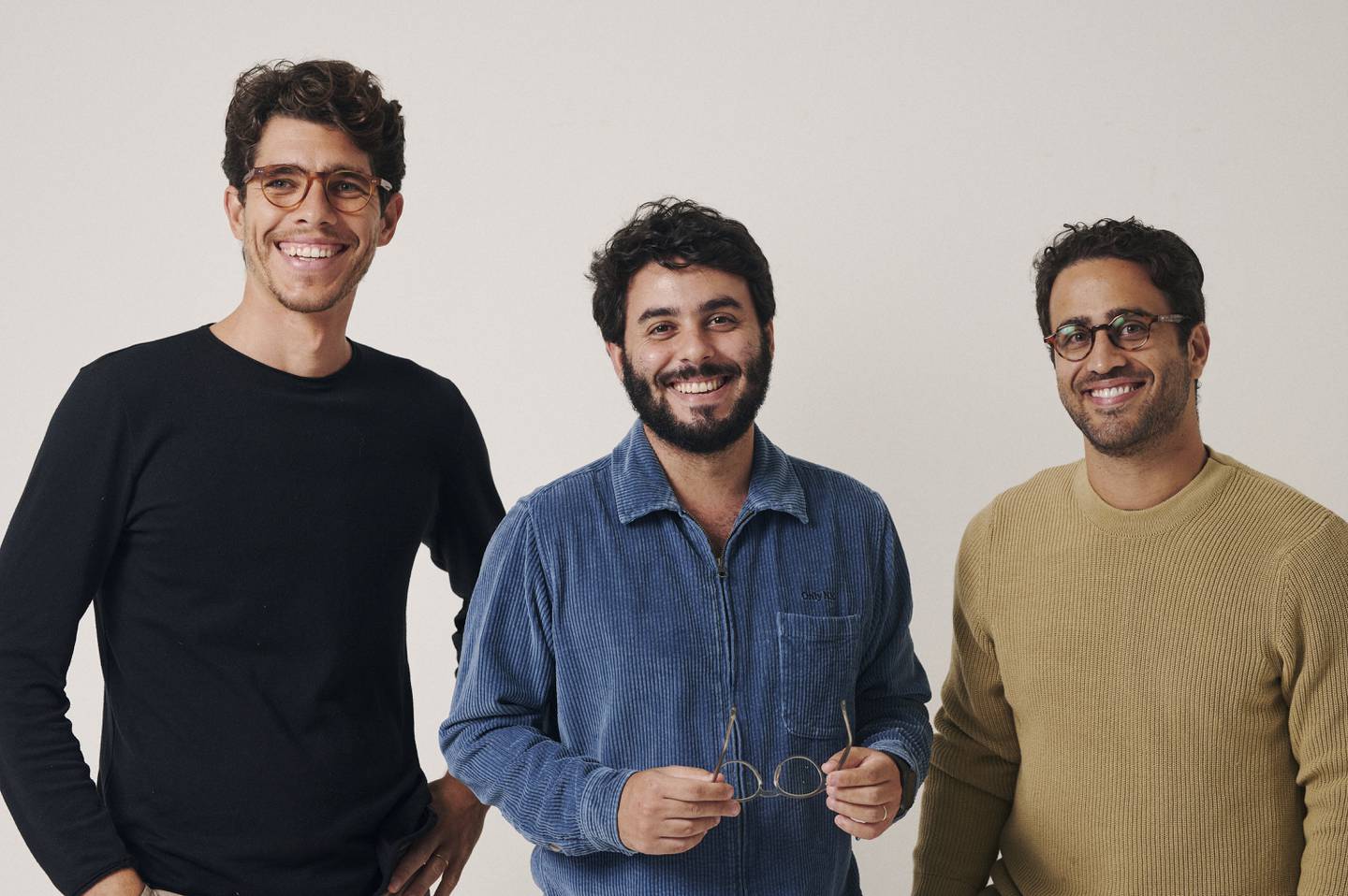 Os cofundadores da ótica online Zerezes: Hugo Galindo, Luiz Eduardo Rocha e Rodrigo Latini. Divulgação/Zerezes