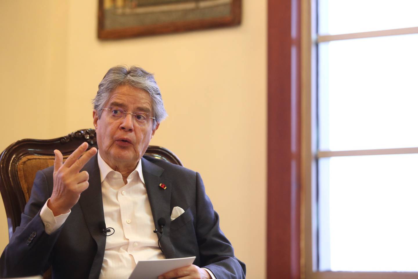 El presidente de Ecuador, Guillermo Lasso, este 3 de mayo durante su habitual entrevista semanal.