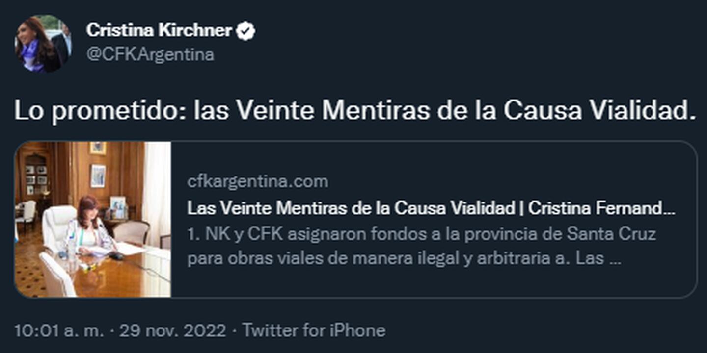 Cristina Kirchner hizo referencia a las "mentiras" de la causa de Vialidad.dfd