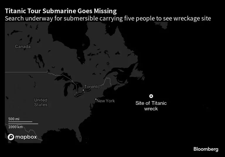 Desaparece el submarino de la excursión Titanic | En marcha la búsqueda del sumergible que transportaba a cinco personas para ver el lugar del naufragiodfd