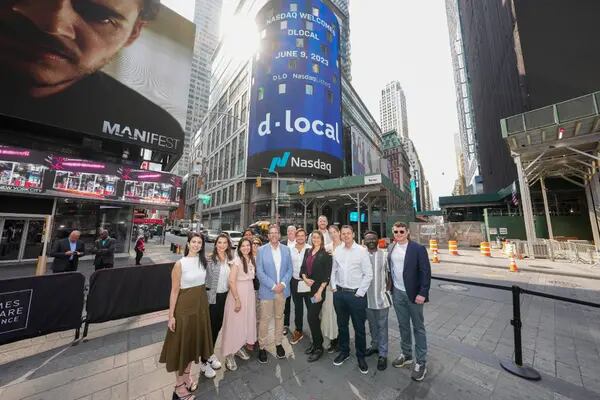 The dLocal team outside the Nasdaq HQ in New York City.
