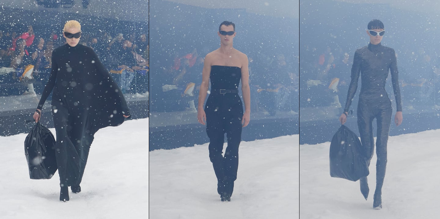 Balenciaga Winter 22 se presenta en un campo blanco infinito, encapsulado con una pantalla de cristal protectoradfd