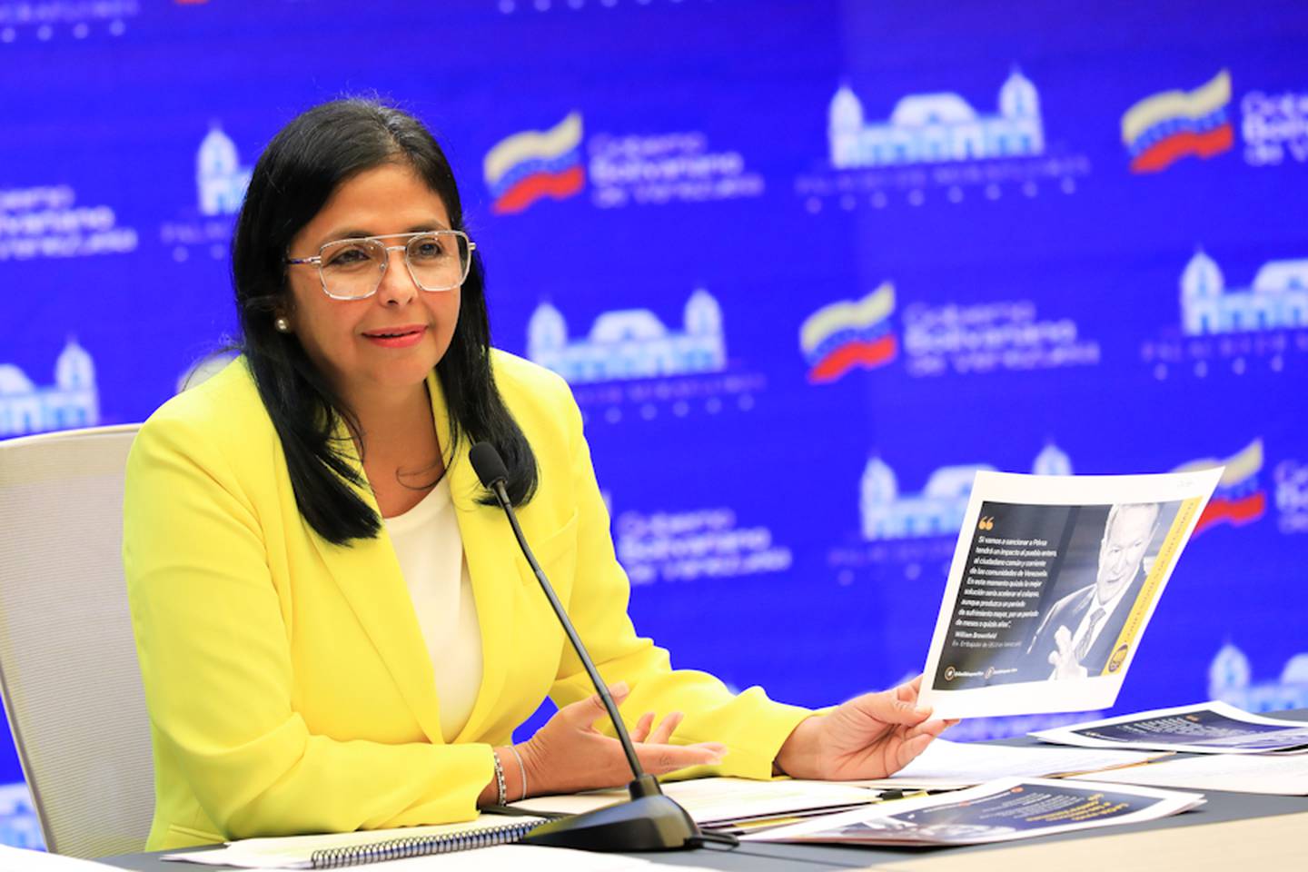 Delcy Rodríguez, vicepresidenta de Venezuela, en rueda de prensa el 24 de agosto de 2021.