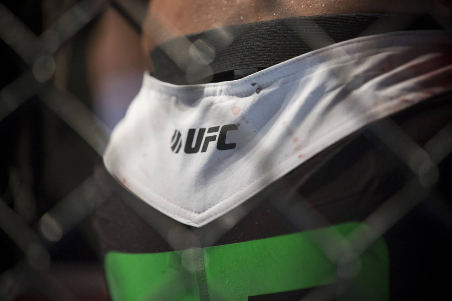 The Ultimate Fighting Championship (UFC) logo is displayed on a fighter's shorts during UFC Fight Night at Cotai Arena, inside the Venetian Macao resort and casino