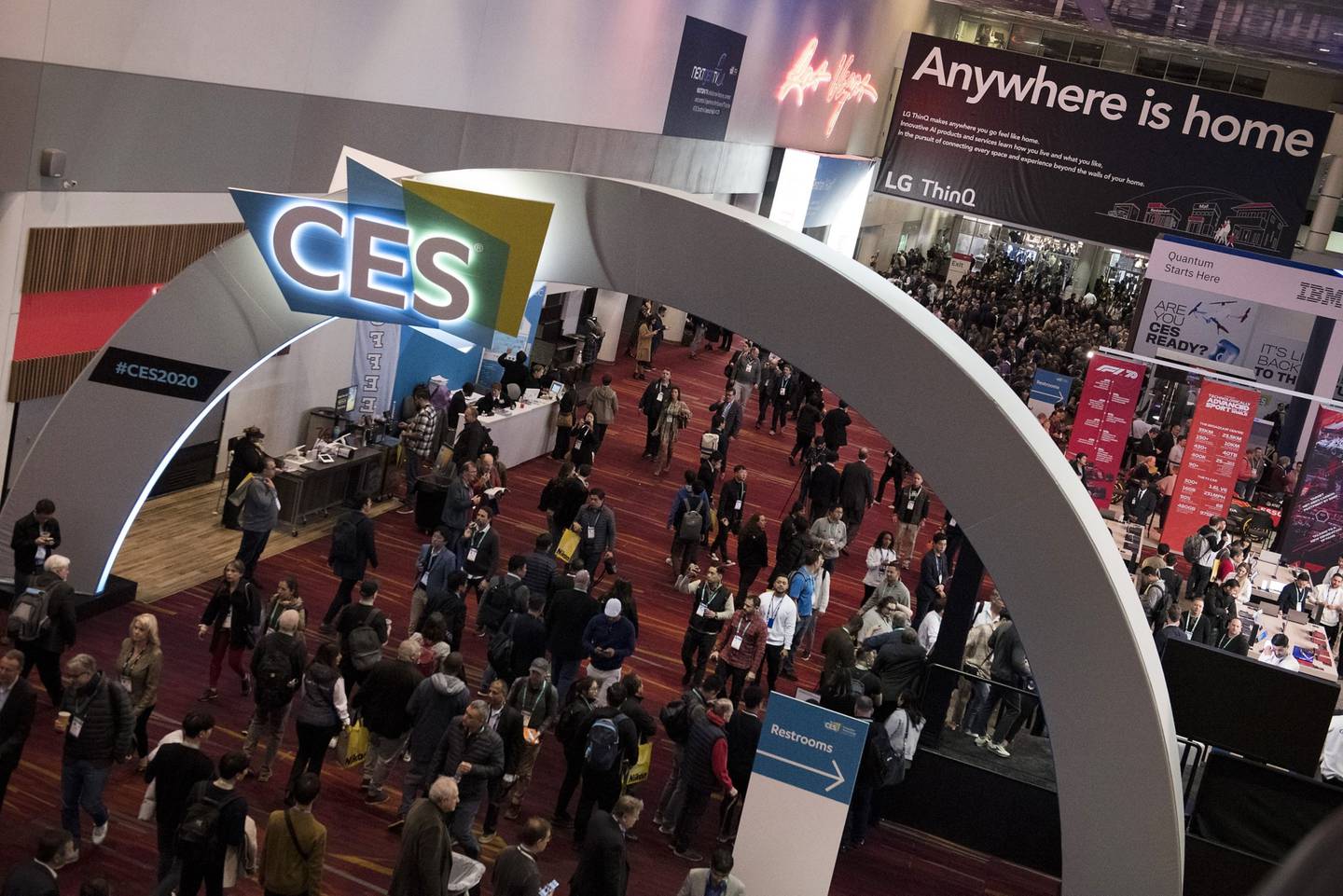 Attendees walk through a hall during CES 2020 in Las Vegas, in 2020.