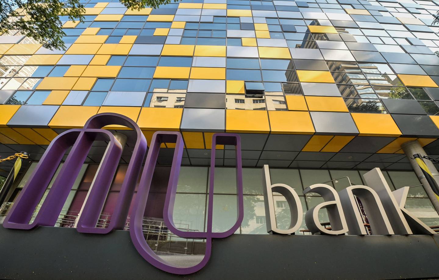 View of the logo of Brazilian FinTech startup Nubank outside its headquarters, in Sao Paulo, Brazil, on June 9, 2021. Photographer: Nelson Almeida/AFP/Getty Images
