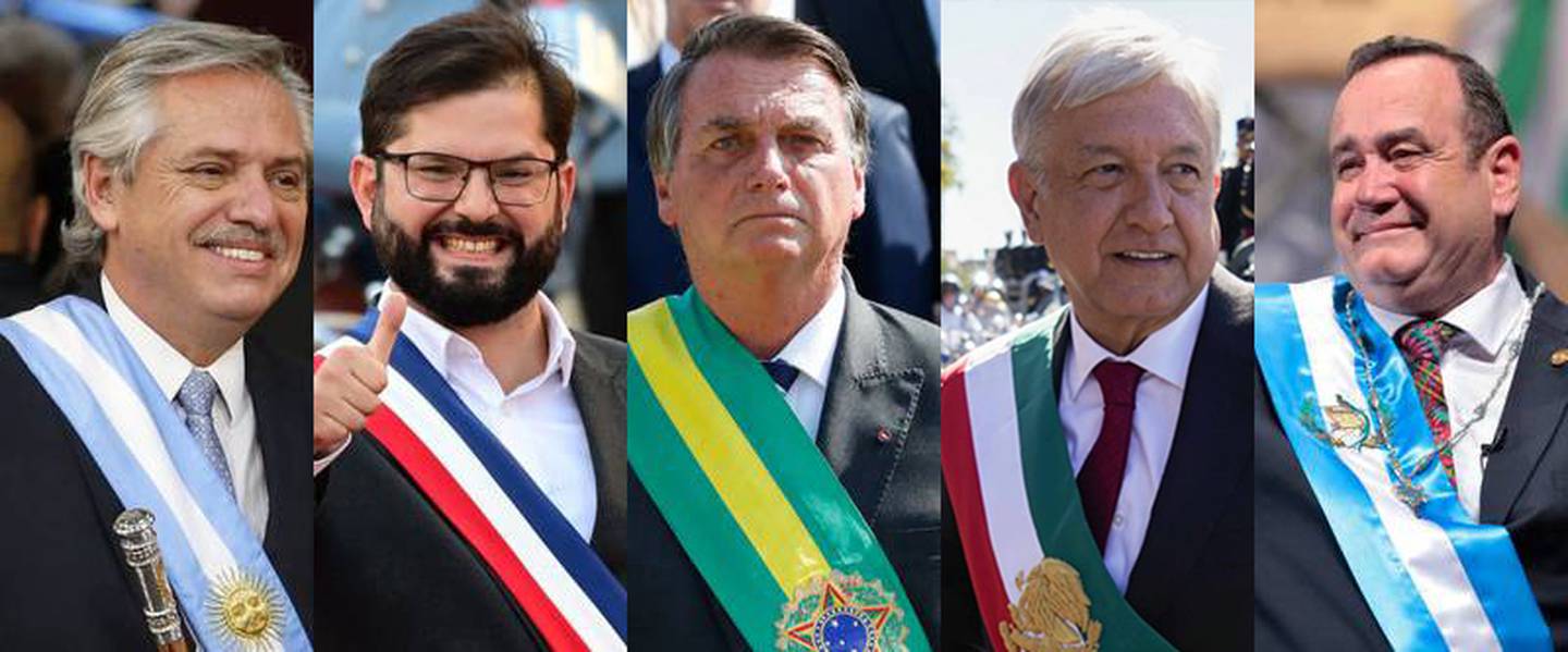 Alberto Fernández, Gabriel Boric, Jair Bolsonaro, Andrés Manuel López Obrador e Alejandro Giammattei