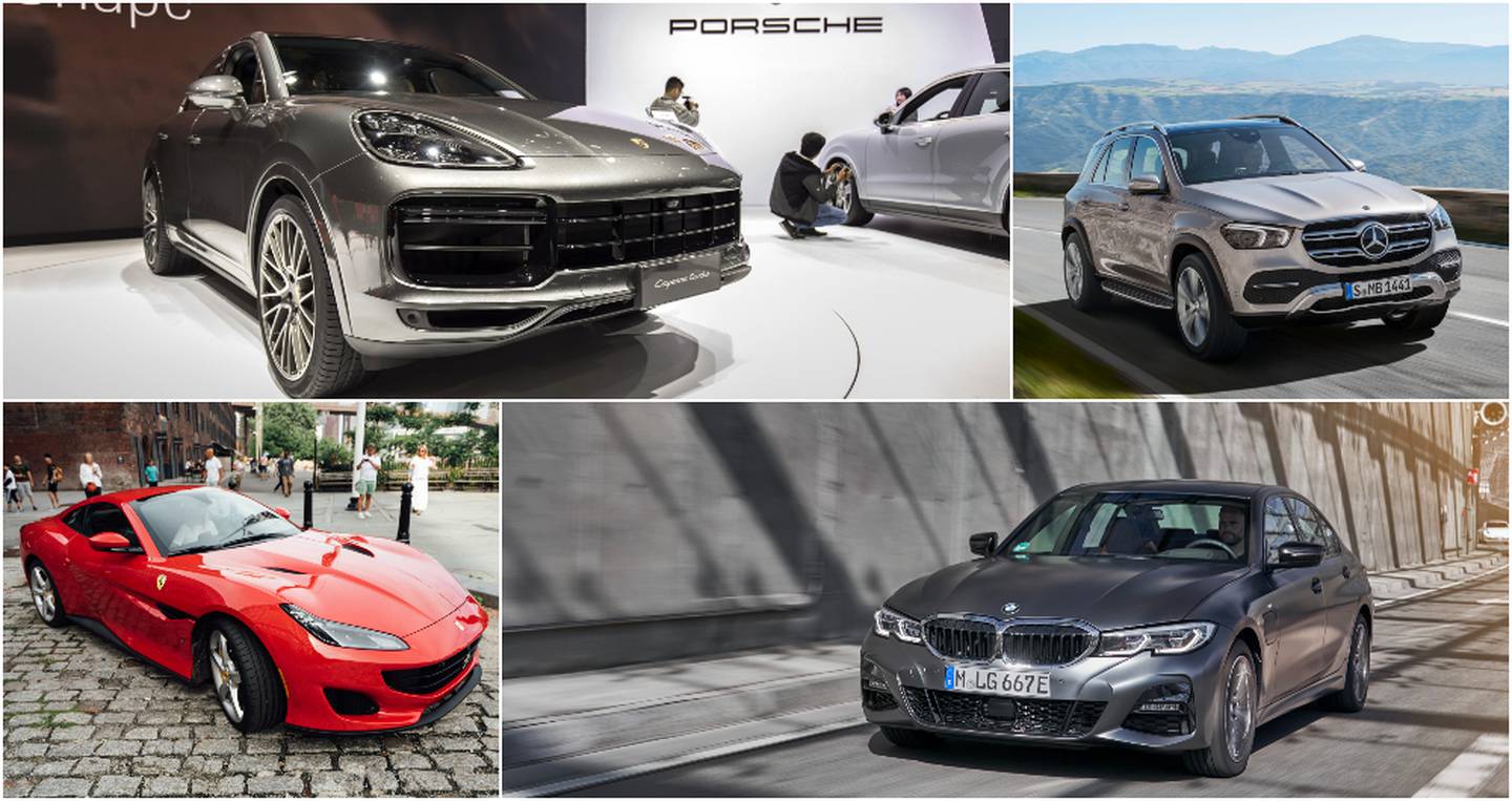 Autos de las marcas Ferrari, Porsche, BMW y Mercedes-Benz.