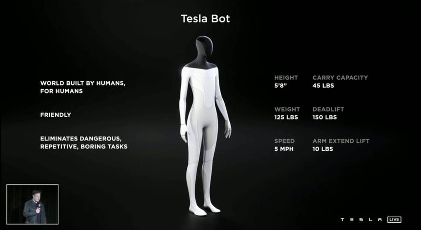 Imagen del robot proyectado en una transmisión en vivo de la compañía liderada por Elon Musk