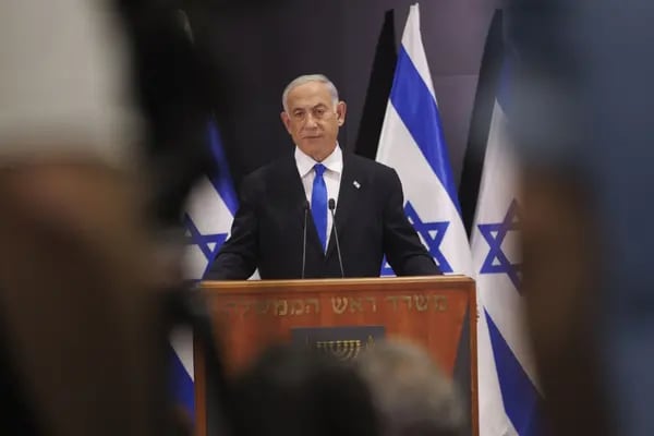 Benjamin Netanyahu, primer ministro de Israel, durante una conferencia de prensa en Tel Aviv, Israel, el lunes 10 de abril de 2023.