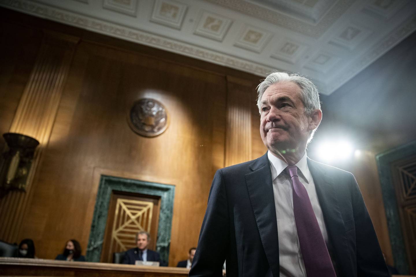 Jerome Powell,  presidente de la Reserva Federal de EE: UU.,llega a la audiencia con el Comité Bancario del Senado en Washington, D.C., EE. UU., el jueves 15 de julio  2021.