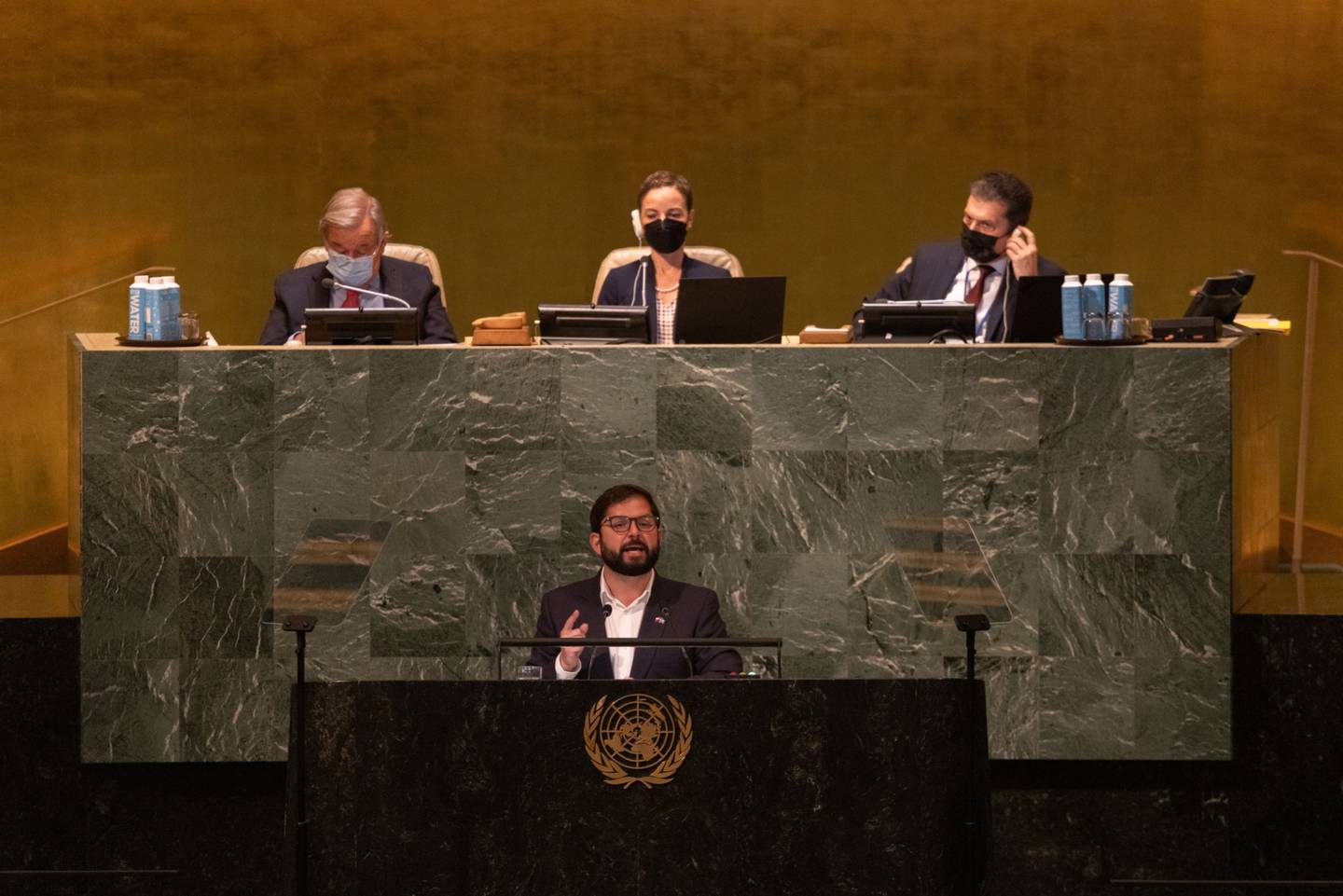 Gabriel Boric, presidente de Chile, habla durante la Asamblea General de la ONU en New York, 20 de septiembre de 2022. Fotógrafo: Jeenah Moon/Bloomberg