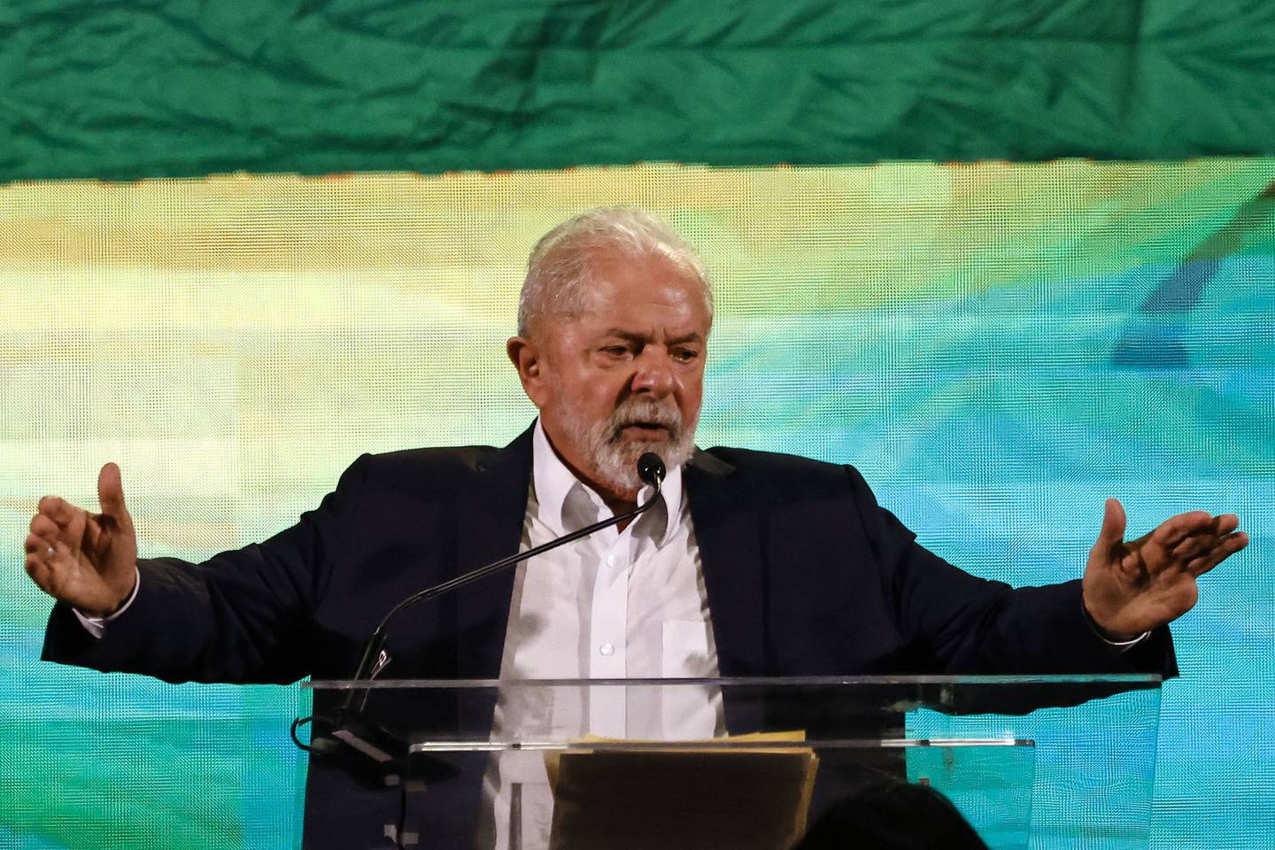 Lula speaks during event to announce his presidential candidacy in Sao Paulo on May 7, 2022.