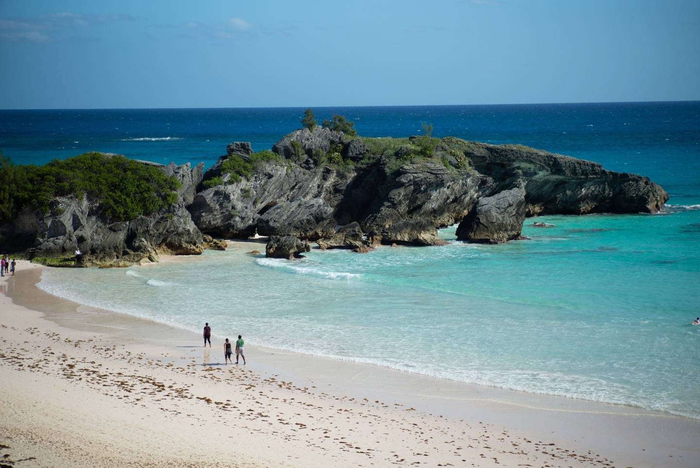 People visit Horseshoe Bay beach in Southampton, Bermuda.dfd