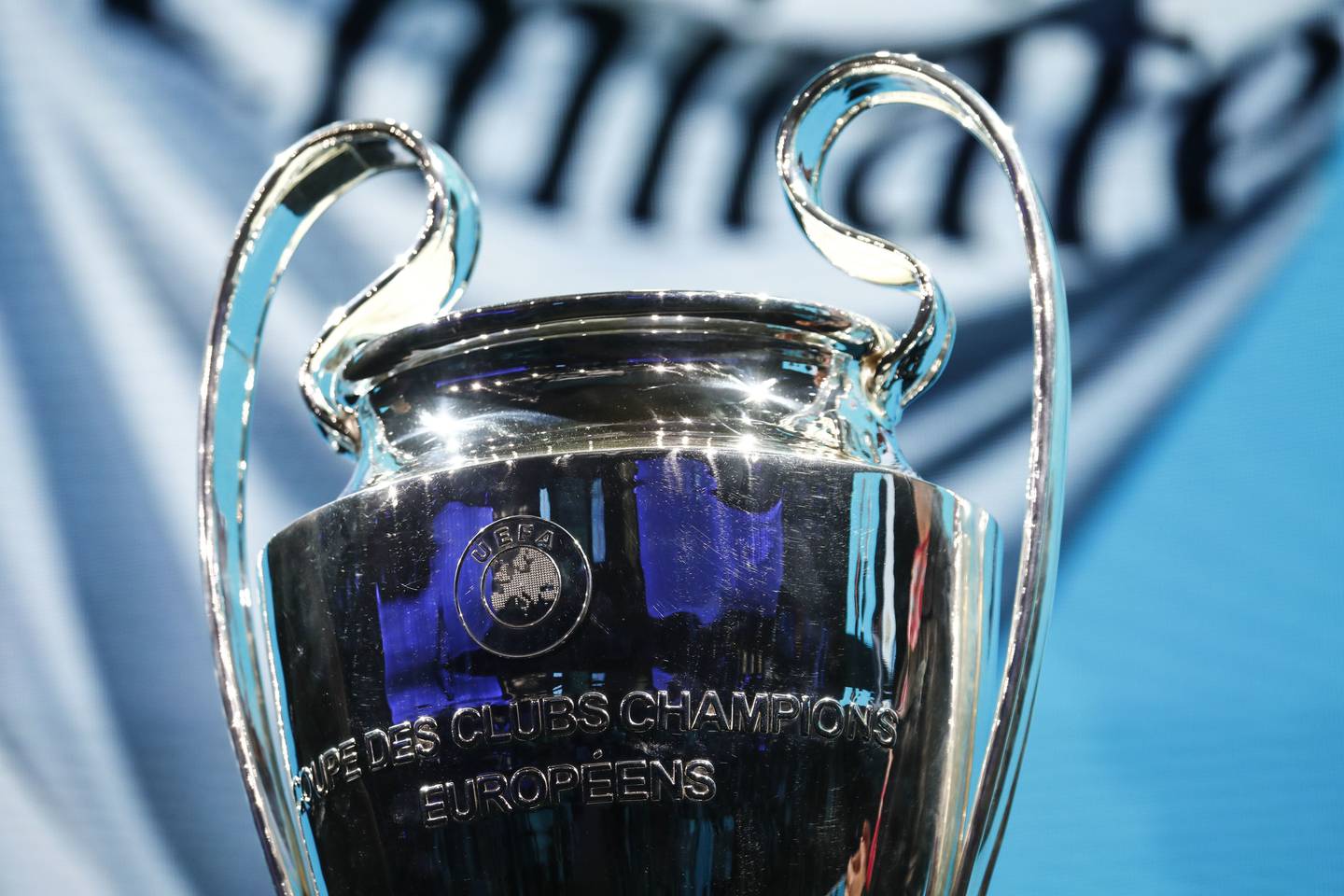 The Union of European Football Associations' (UEFA) Champions League trophy is displayed on stage as a trailer for the FIFA 19 soccer video game is shown during an Electronic Arts Inc. (EA) Play event ahead of the E3 Electronic Entertainment Expo in Los Angeles, California, U.S., on Saturday, June 9, 2018. EA announced that it is introducing a higher-end version of its subscription game-playing service that will include new titles such as Battlefield V and the Madden NFL 19 football game. Photographer: Patrick T. Fallon/Bloomberg