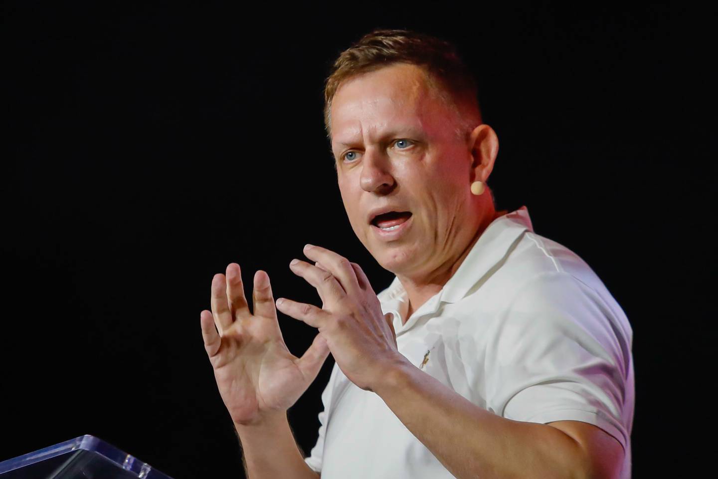 Peter Thiel, president and founder of Clarium Capital Management LLC, speaks during the Bitcoin 2022 conference in Miami.