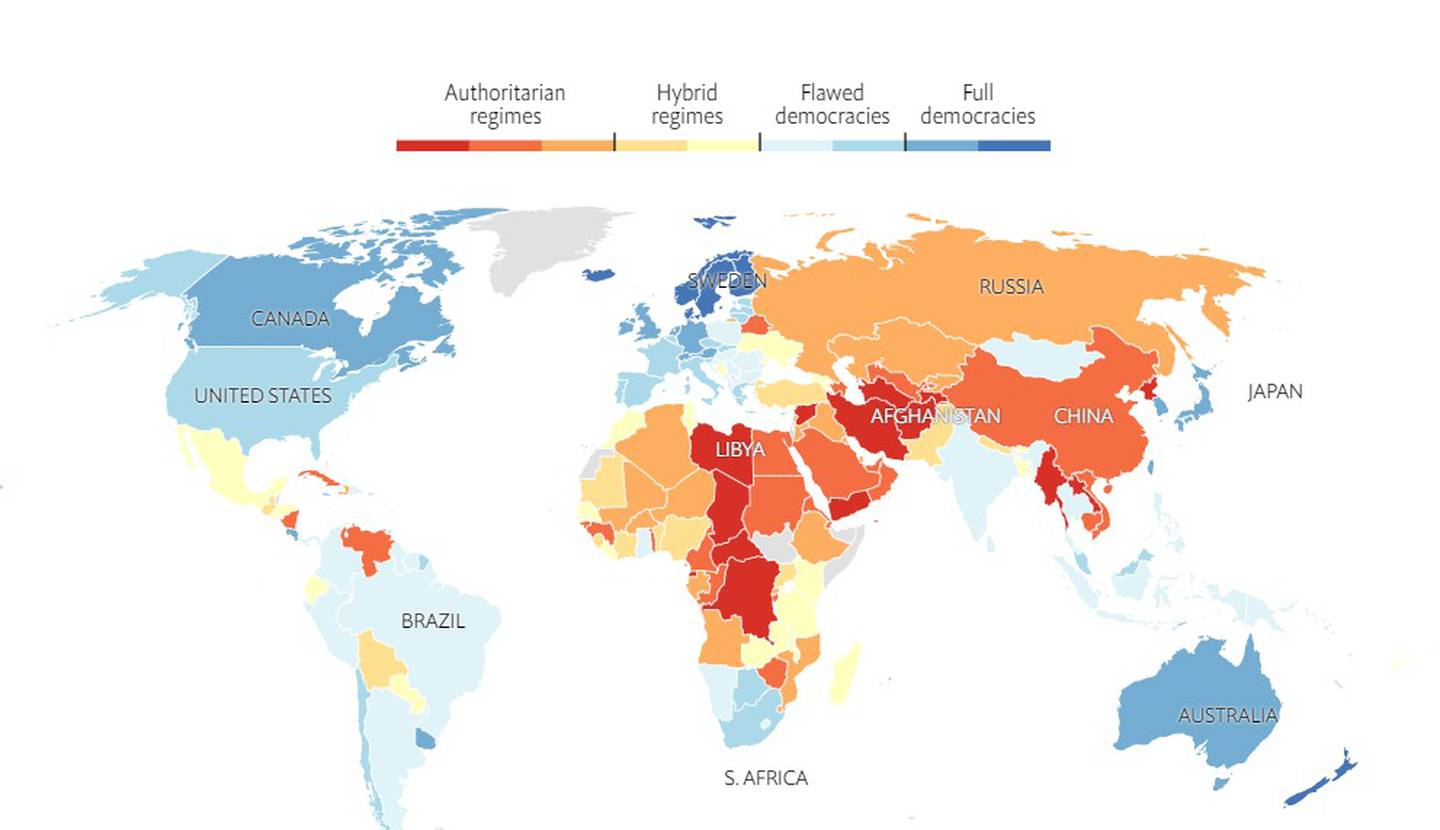 Global Democracy Index, The Economist 2021dfd