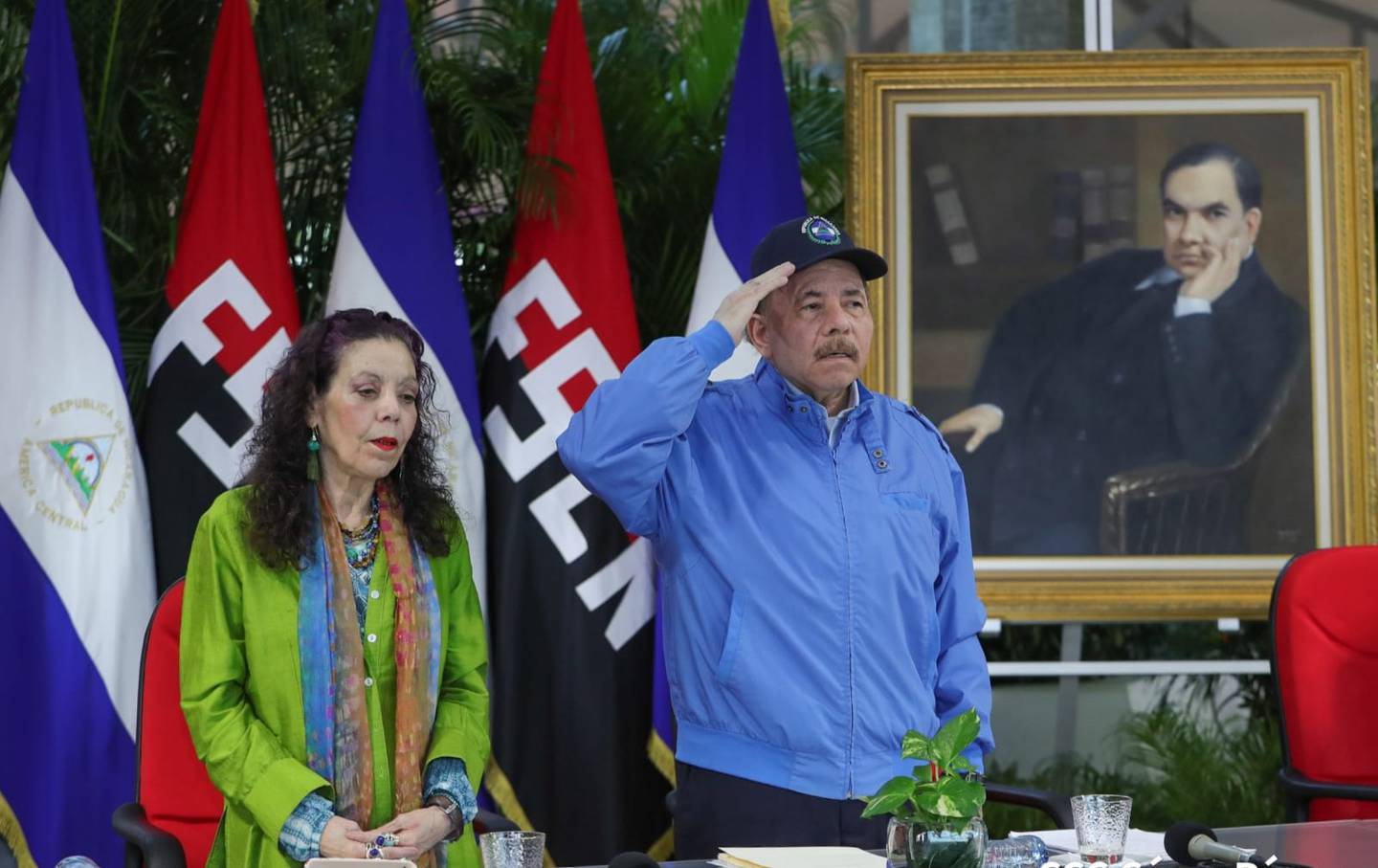 Rosario Murillo y Daniel Ortega en un evento oficial celebrado el 9 de febrero.dfd
