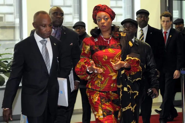 Diezani Alison-Madueke, center, arrives for the start of an OPEC meeting in Vienna in 2011. Photographer: Vladimir Weiss/Bloombergdfd